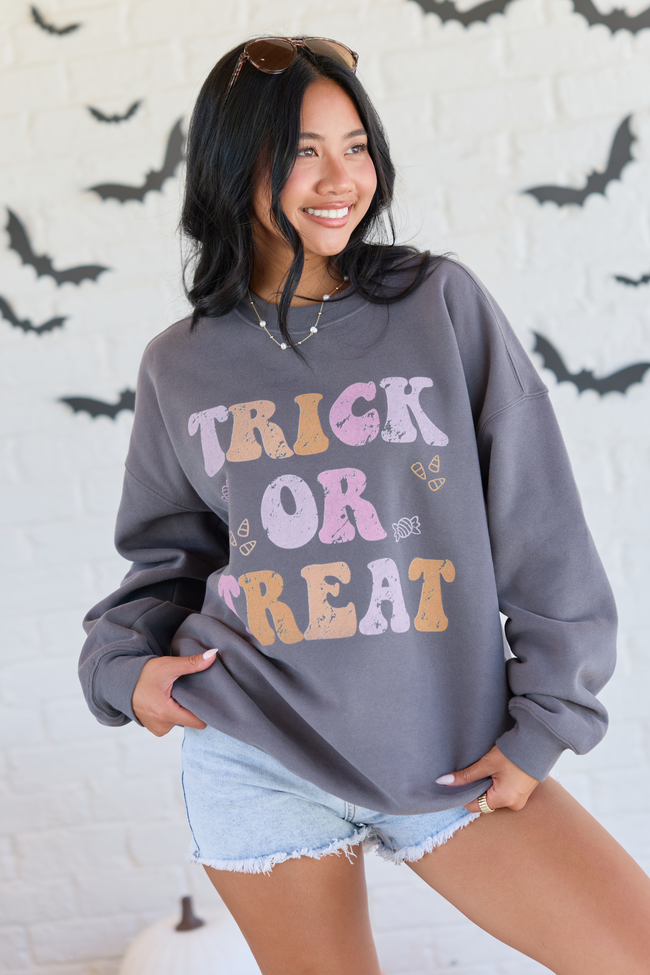Trick or Treat Dark Grey Graphic Sweatshirt