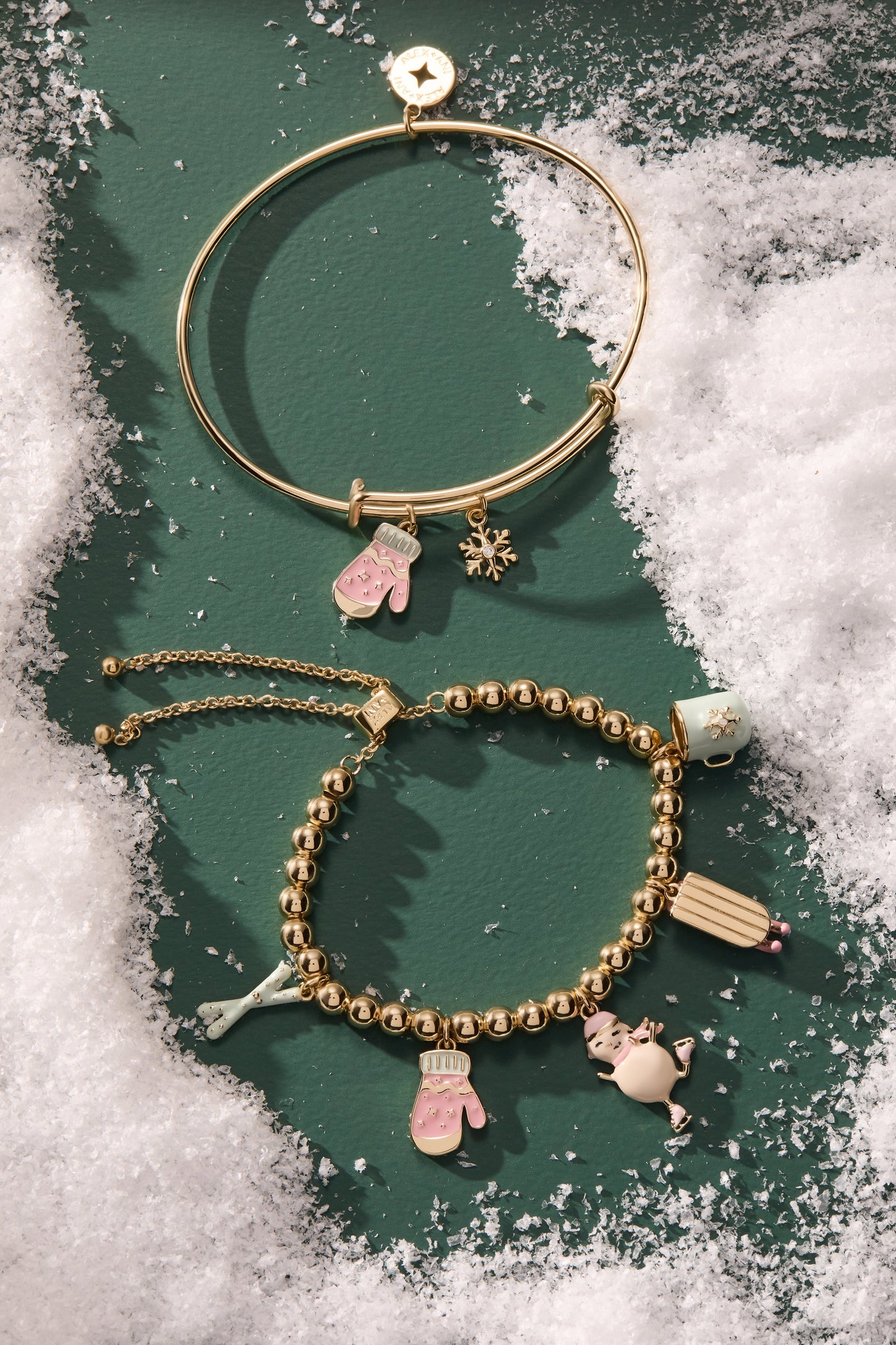 Winter Wonderland Mitten and Snowflake Charm Bangle