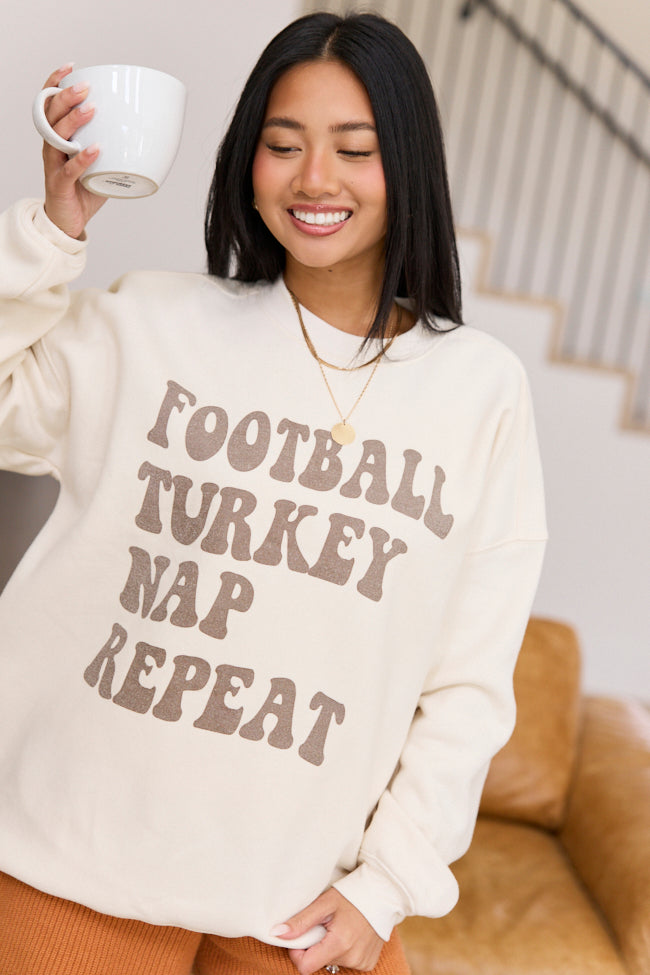 Football Turkey Nap Repeat Cream Oversized Graphic Sweatshirt