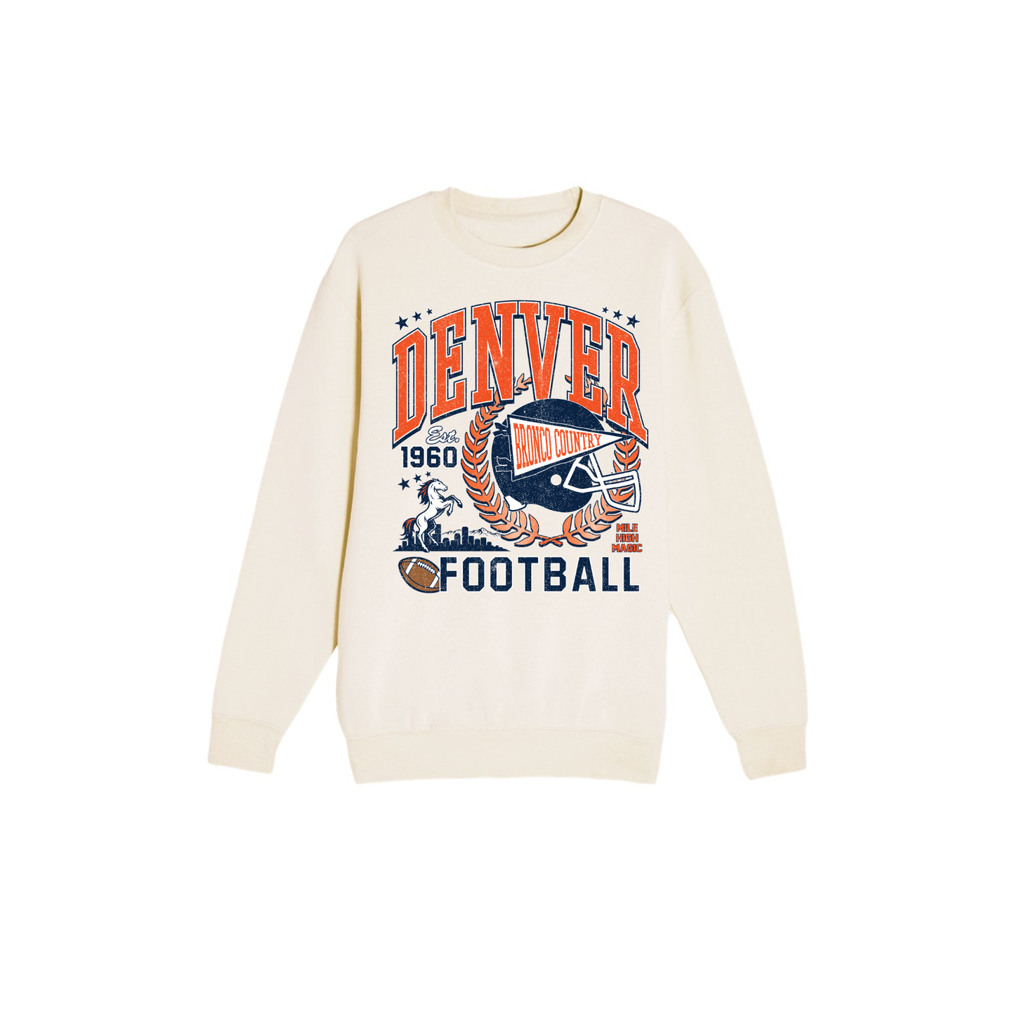 Denver Football Vintage Graphic Crewneck Sweatshirt | Retro Game Day Sweatshirt
