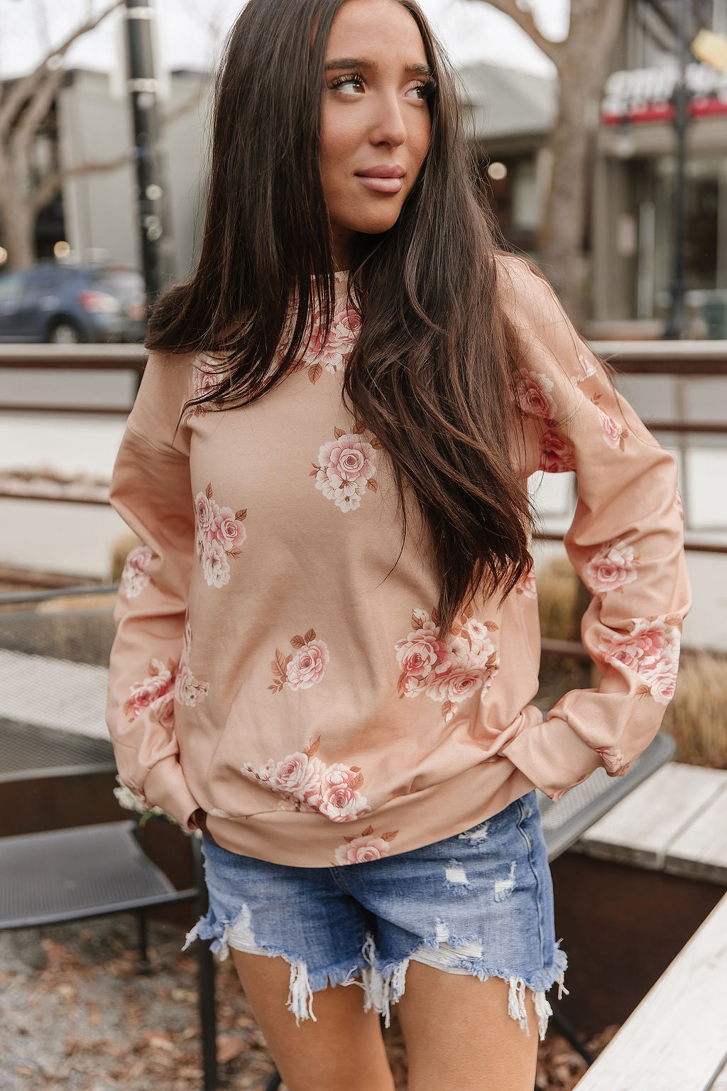 University SideSlit Pullover - Peachy Petals