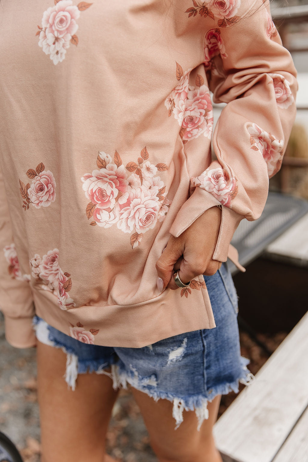 University SideSlit Pullover - Peachy Petals