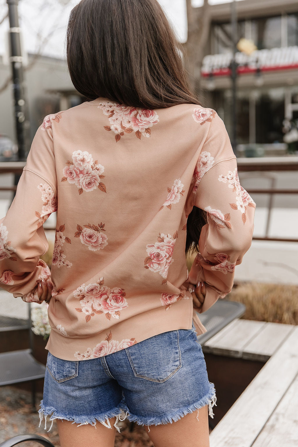 University SideSlit Pullover - Peachy Petals