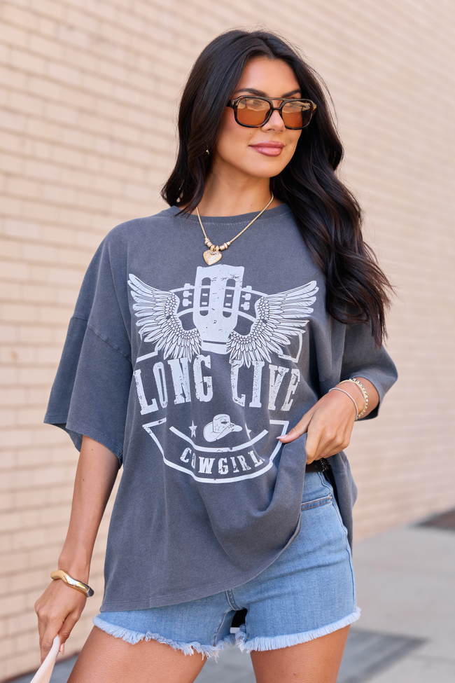 Long Live Cowgirls Charcoal Oversized Graphic Tee