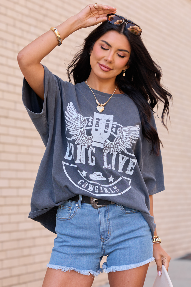 Long Live Cowgirls Charcoal Oversized Graphic Tee