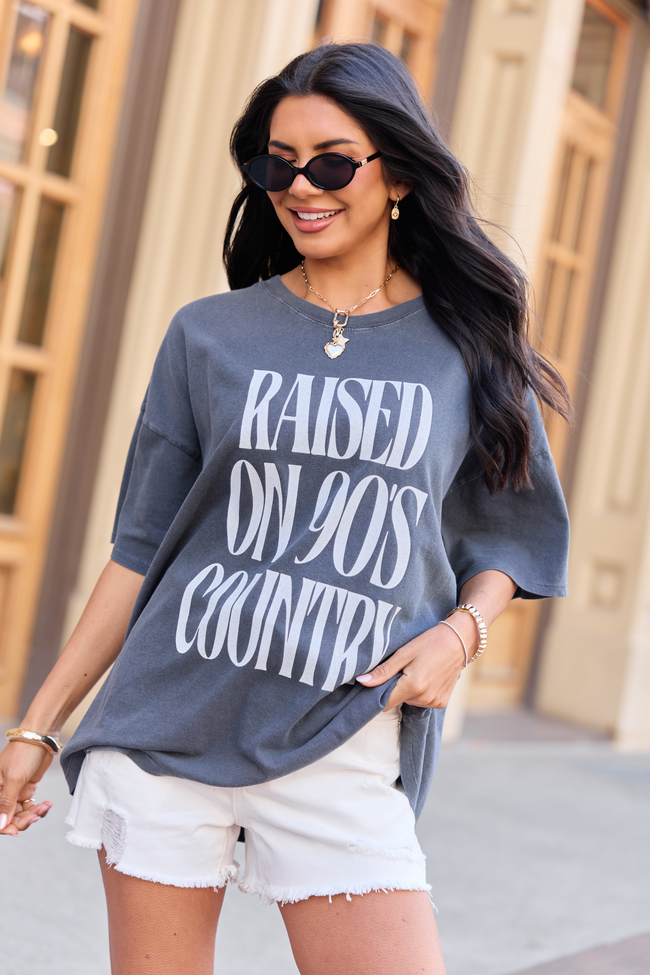 Raised On 90's Country Charcoal Oversized Graphic Tee