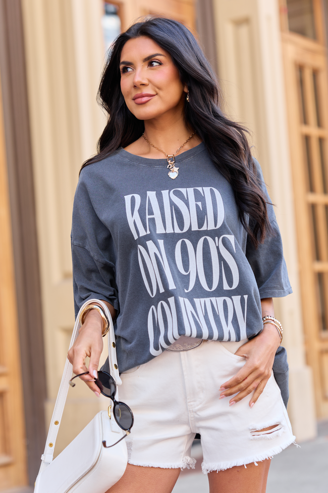 Raised On 90's Country Charcoal Oversized Graphic Tee