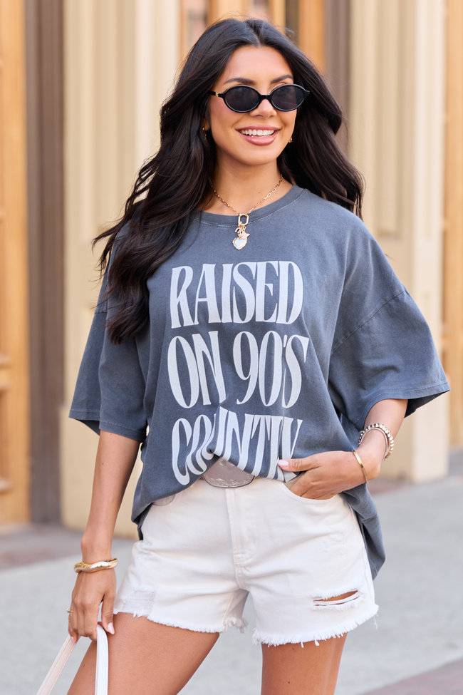 Raised On 90's Country Charcoal Oversized Graphic Tee
