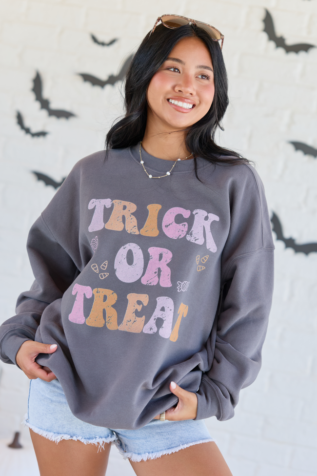 Trick or Treat Dark Grey Graphic Sweatshirt