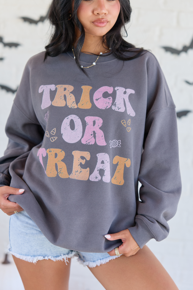 Trick or Treat Dark Grey Graphic Sweatshirt