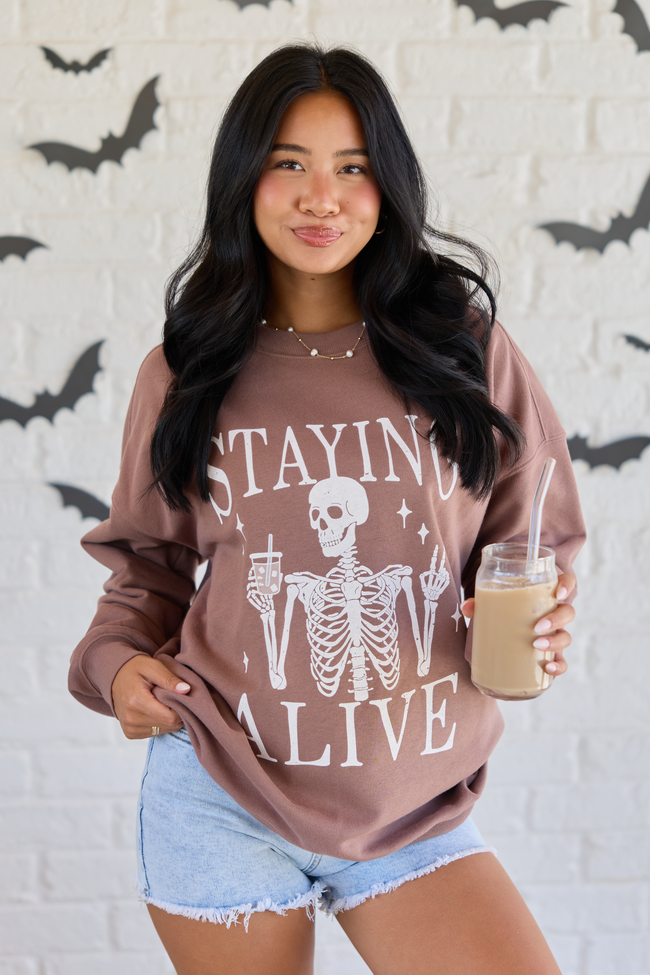 Staying Alive Mocha Graphic Sweatshirt