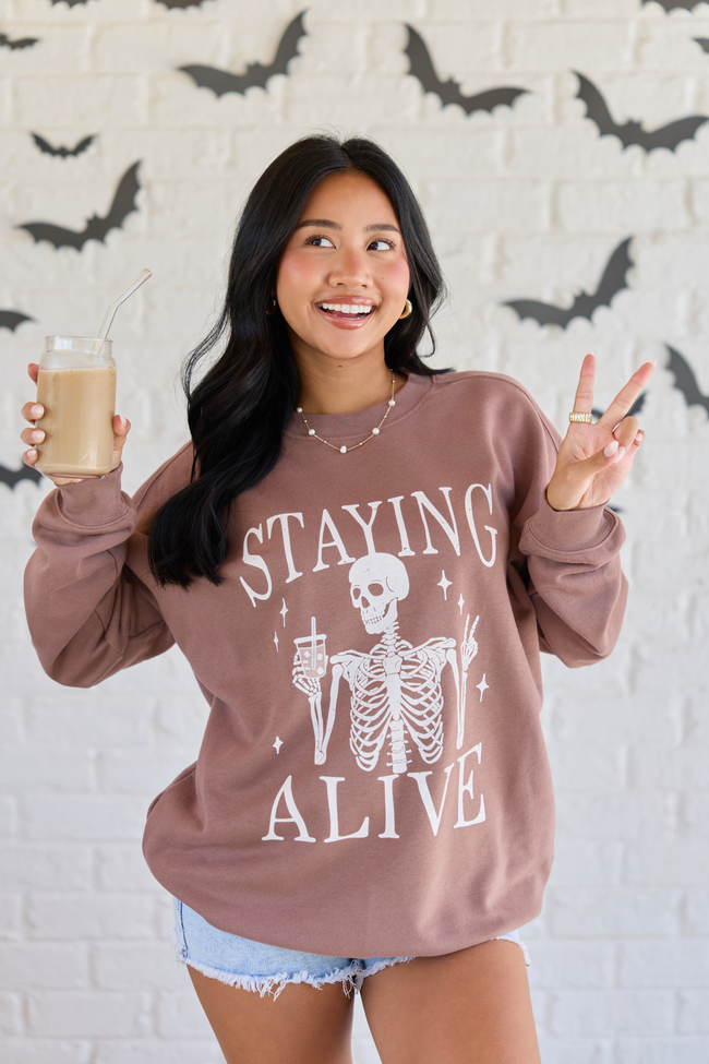 Staying Alive Mocha Graphic Sweatshirt