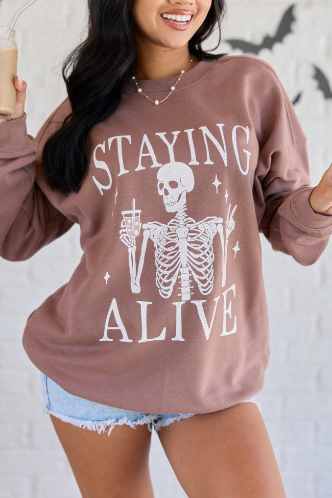 Staying Alive Mocha Graphic Sweatshirt