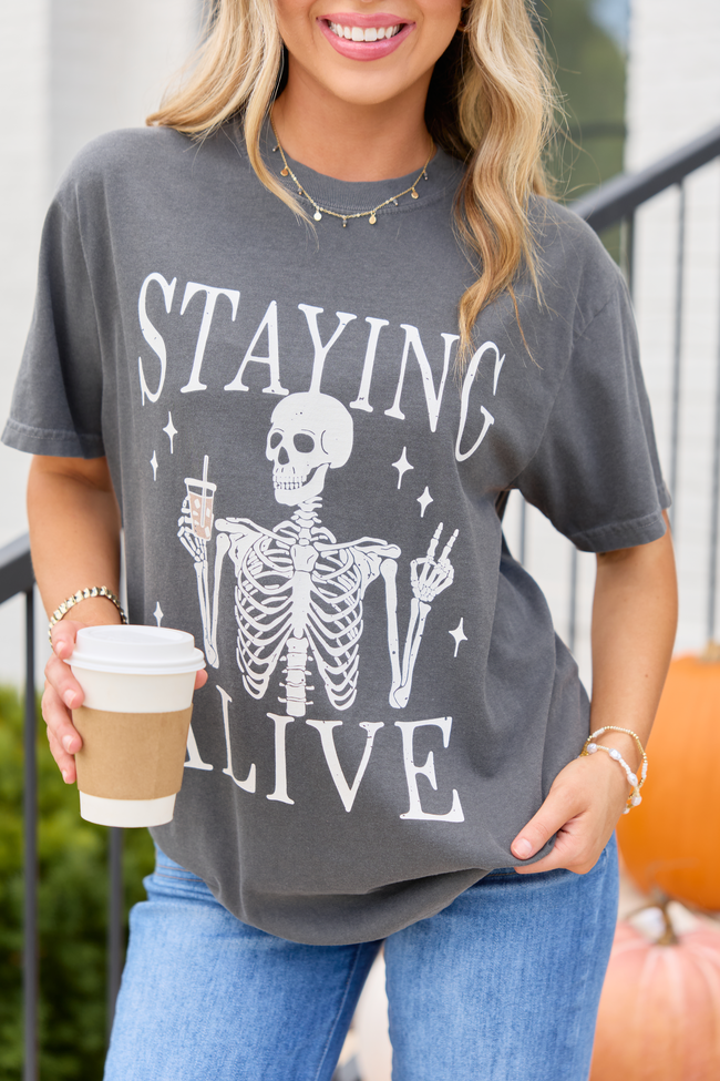 Staying Alive Dark Grey Graphic Tee