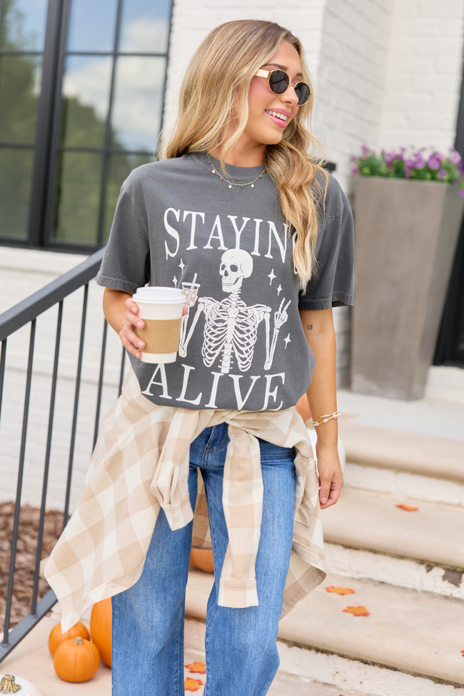Staying Alive Dark Grey Graphic Tee