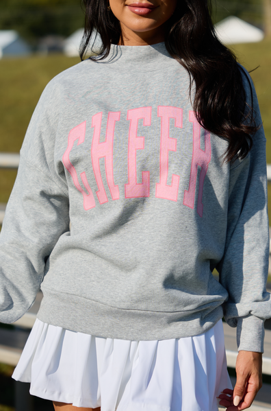 Cheer Block Light Grey Graphic Mock Neck Sweatshirt