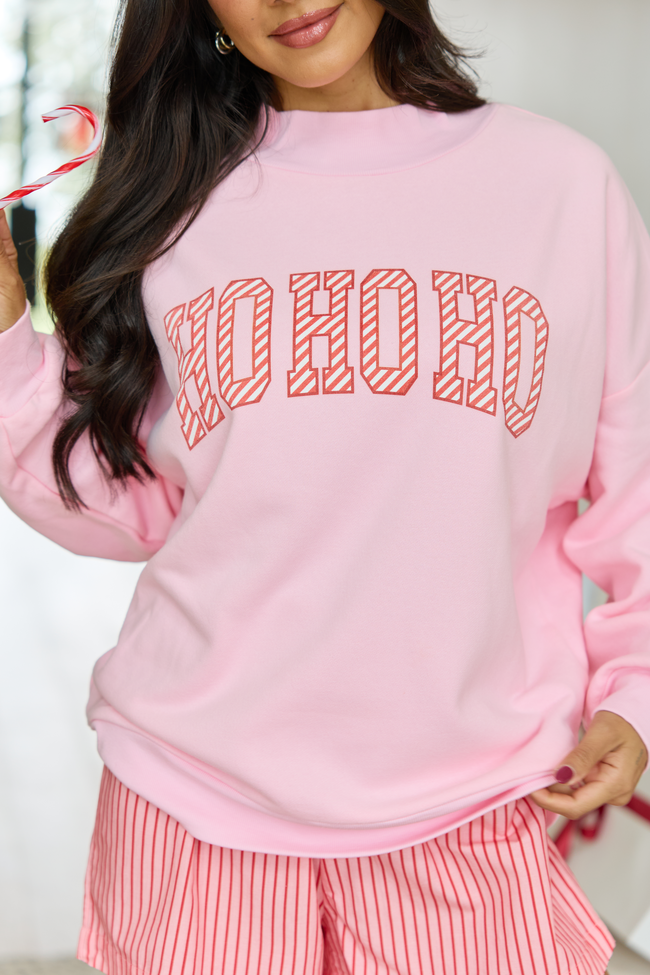 HoHoHo Light Pink Graphic Mock Neck Sweatshirt