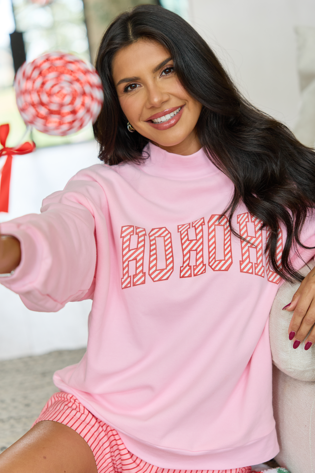 HoHoHo Light Pink Graphic Mock Neck Sweatshirt