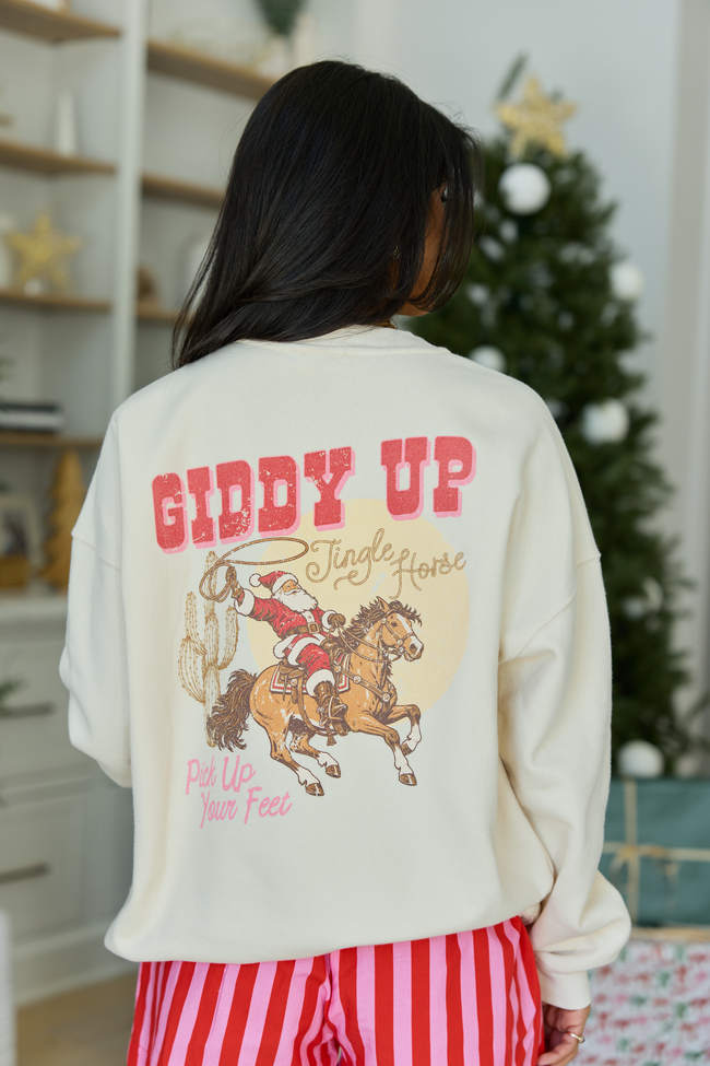 Giddy Up Jingle Horse, Pick Up Your Feet Cream Oversized Graphic Sweatshirt