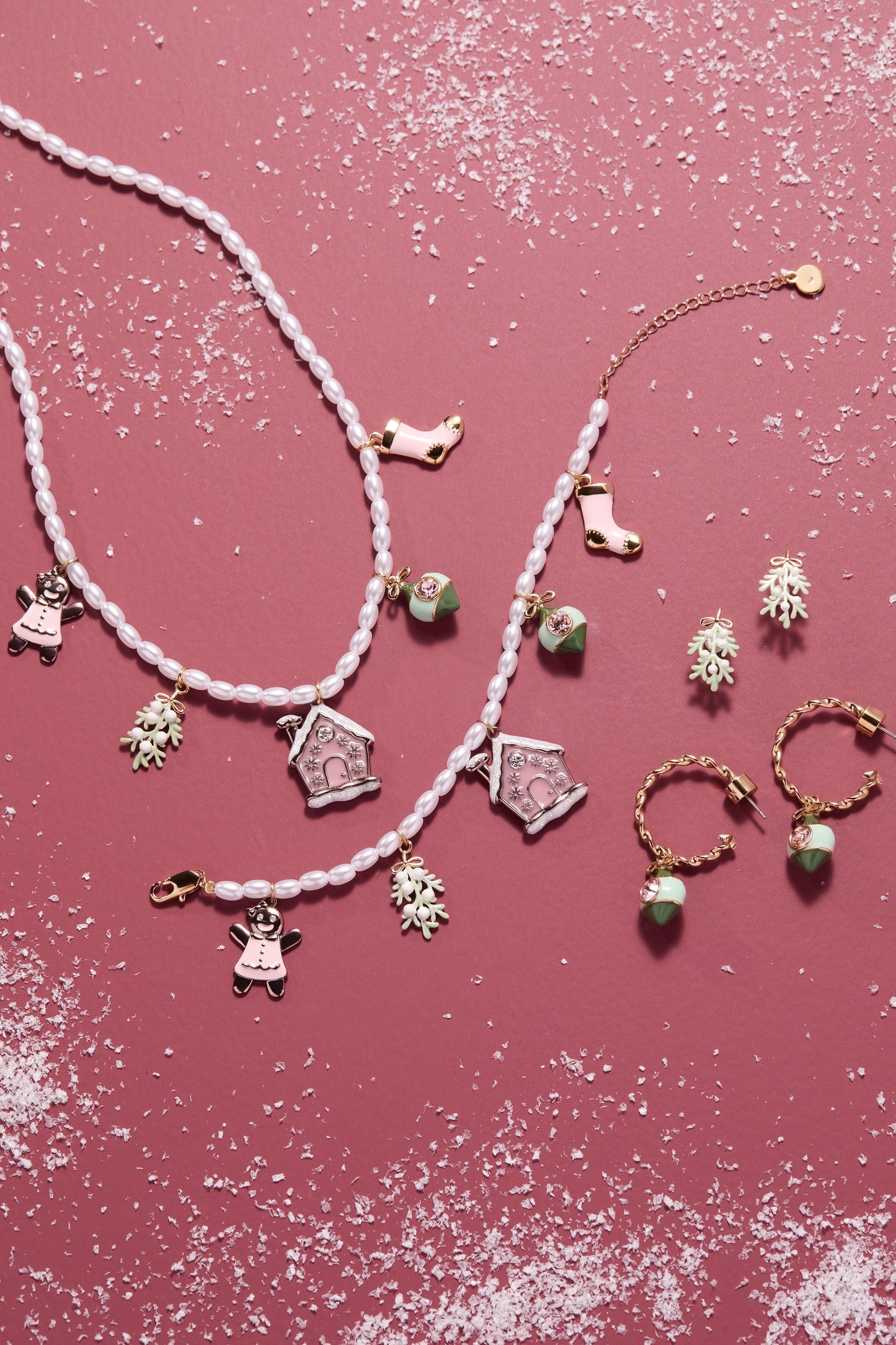 Pink Christmas Beaded Charm Necklace