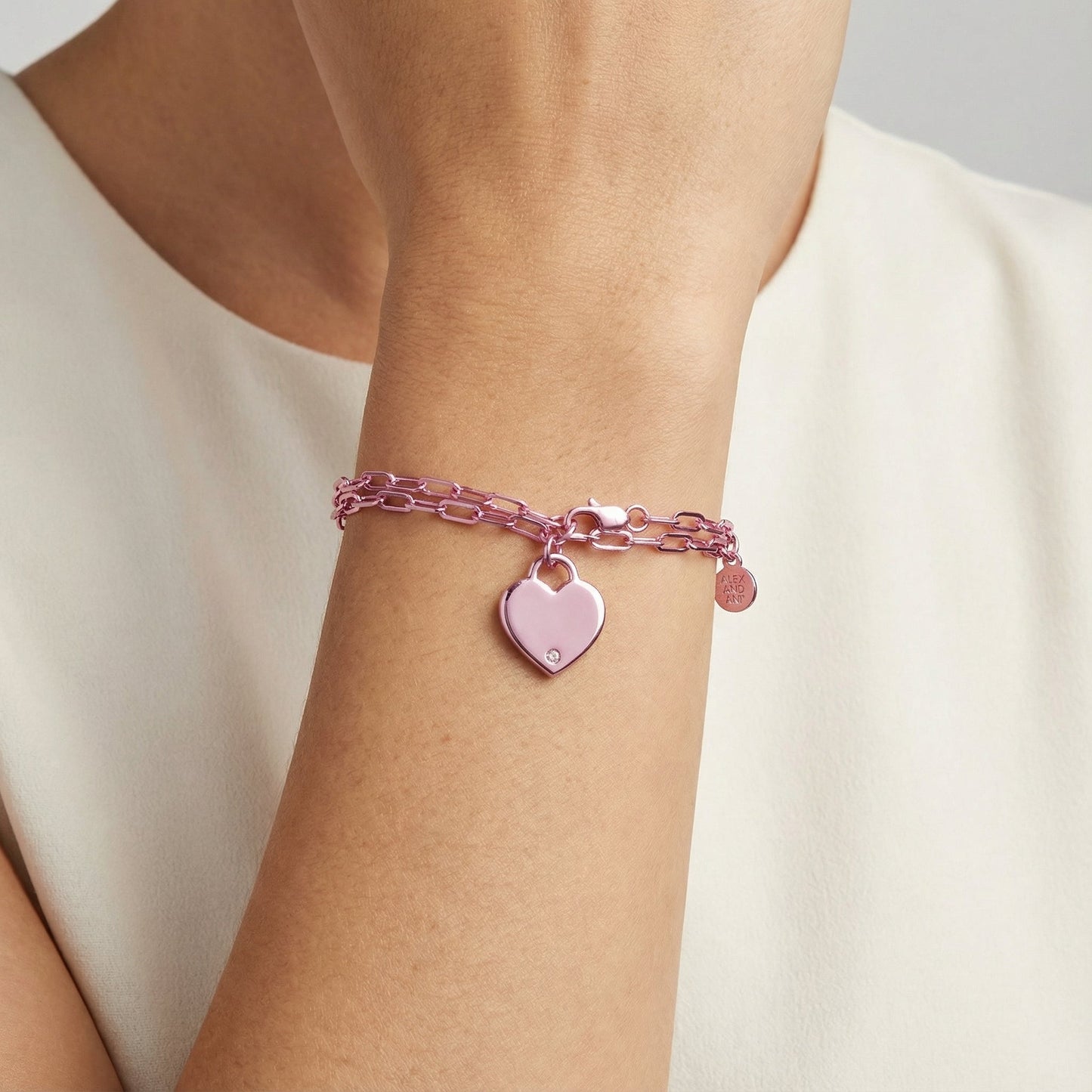 Heart Charm Double Paperclip Chain Bracelet