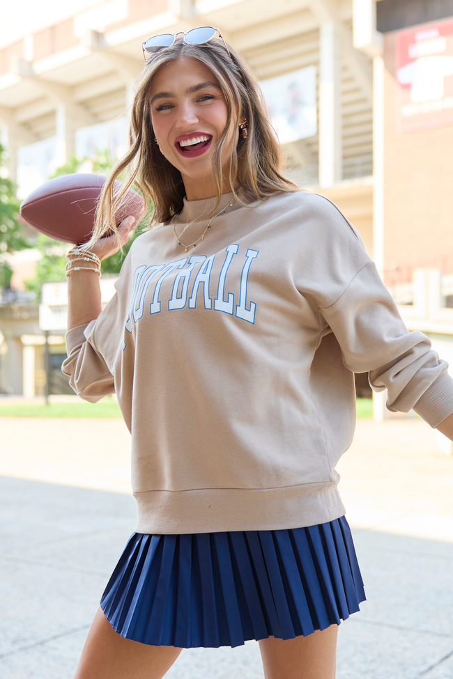 Varsity Football Taupe Graphic Mock Neck Sweatshirt