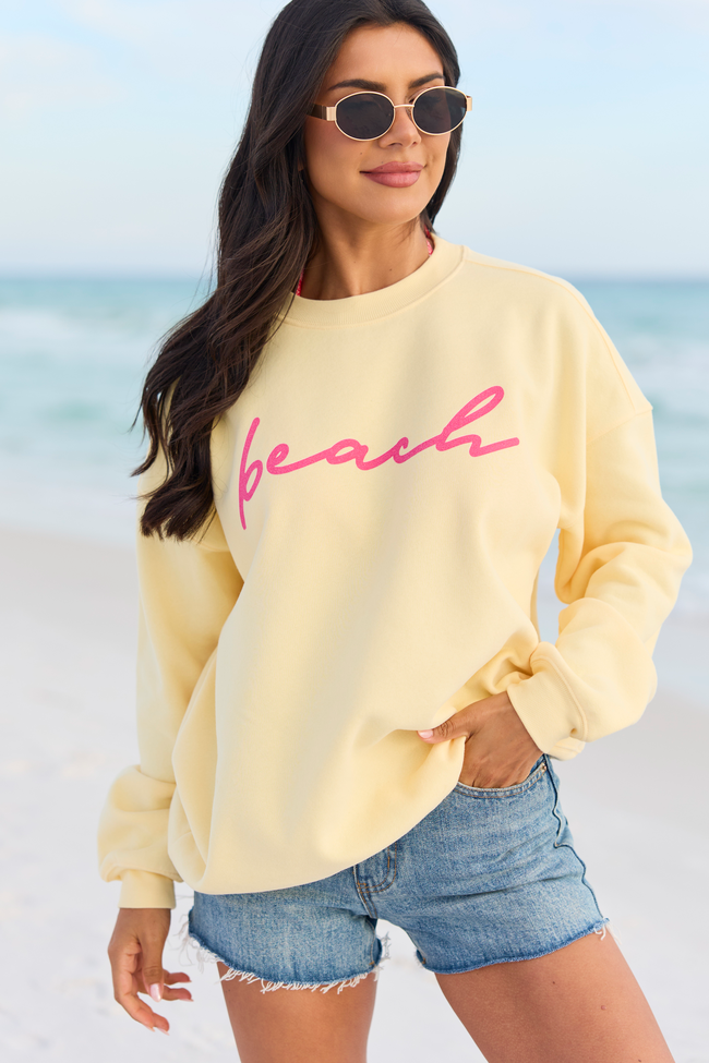 Beach Script Yellow Graphic Sweatshirt