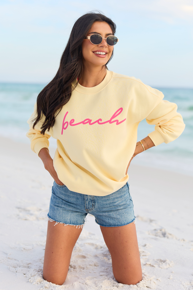 Beach Script Yellow Graphic Sweatshirt