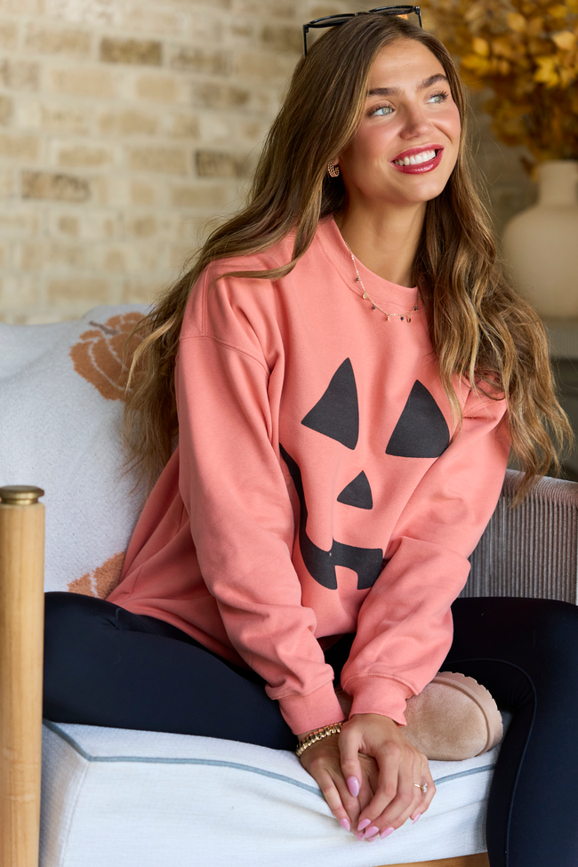 Pumpkin Face Light Rust Graphic Sweatshirt