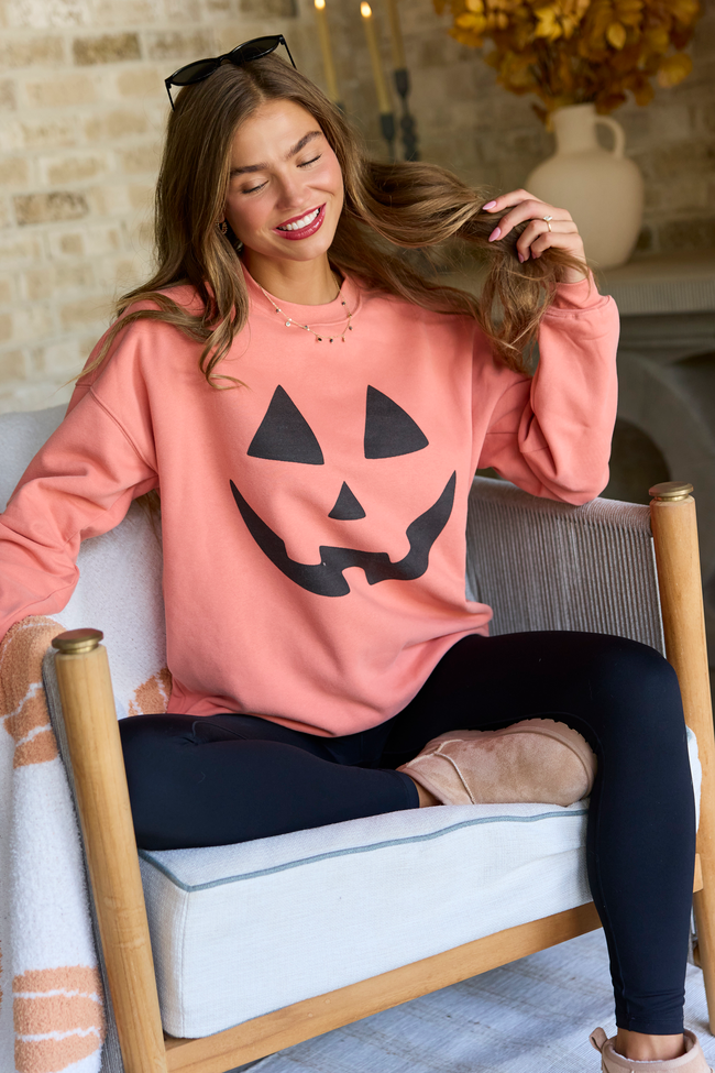 Pumpkin Face Light Rust Graphic Sweatshirt