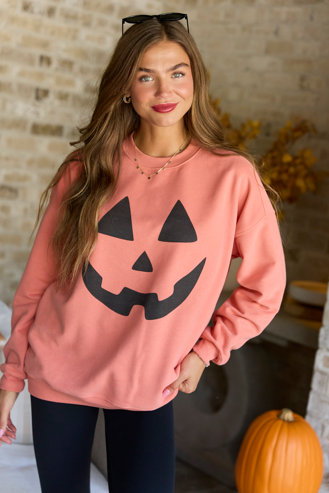 Pumpkin Face Light Rust Graphic Sweatshirt