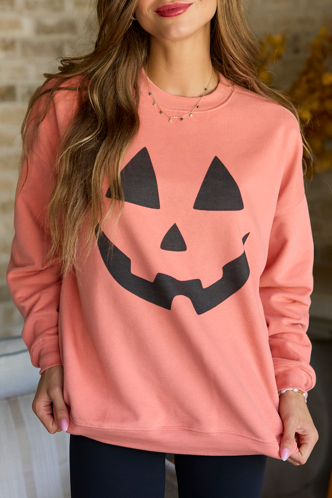 Pumpkin Face Light Rust Graphic Sweatshirt