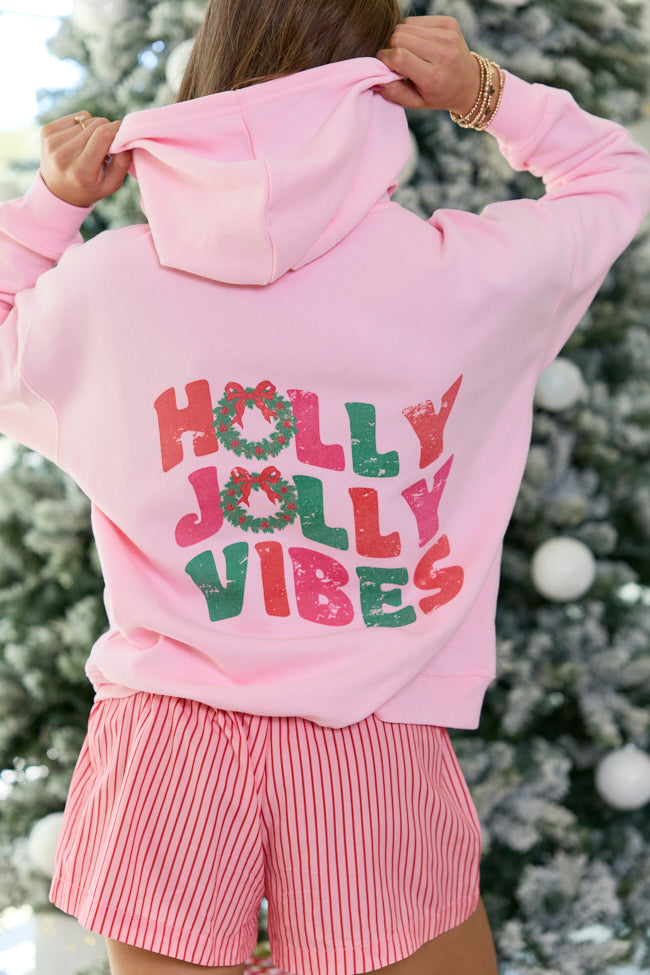Holly Jolly Vibes Light Pink Graphic Hoodie