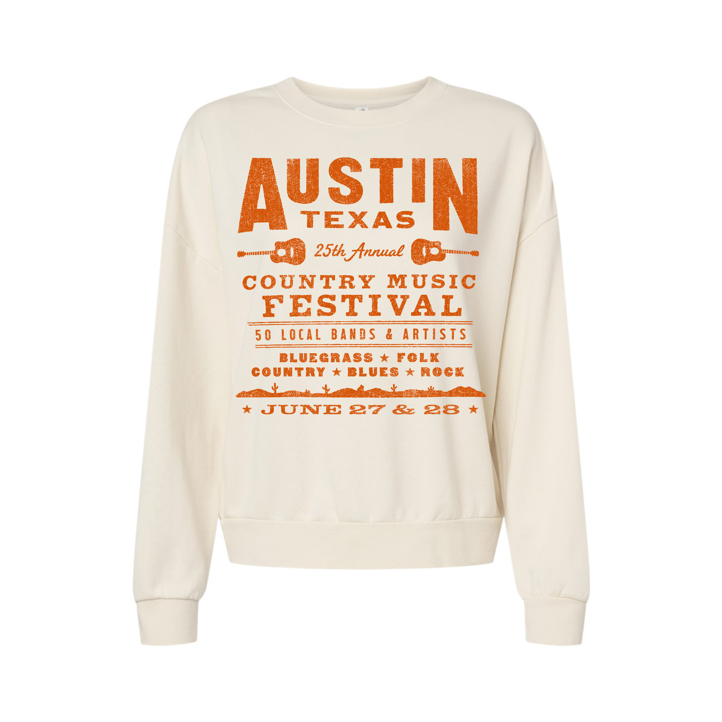 Austin Texas Country Music Festival Wave Wash Boxy Crewneck Sweatshirt