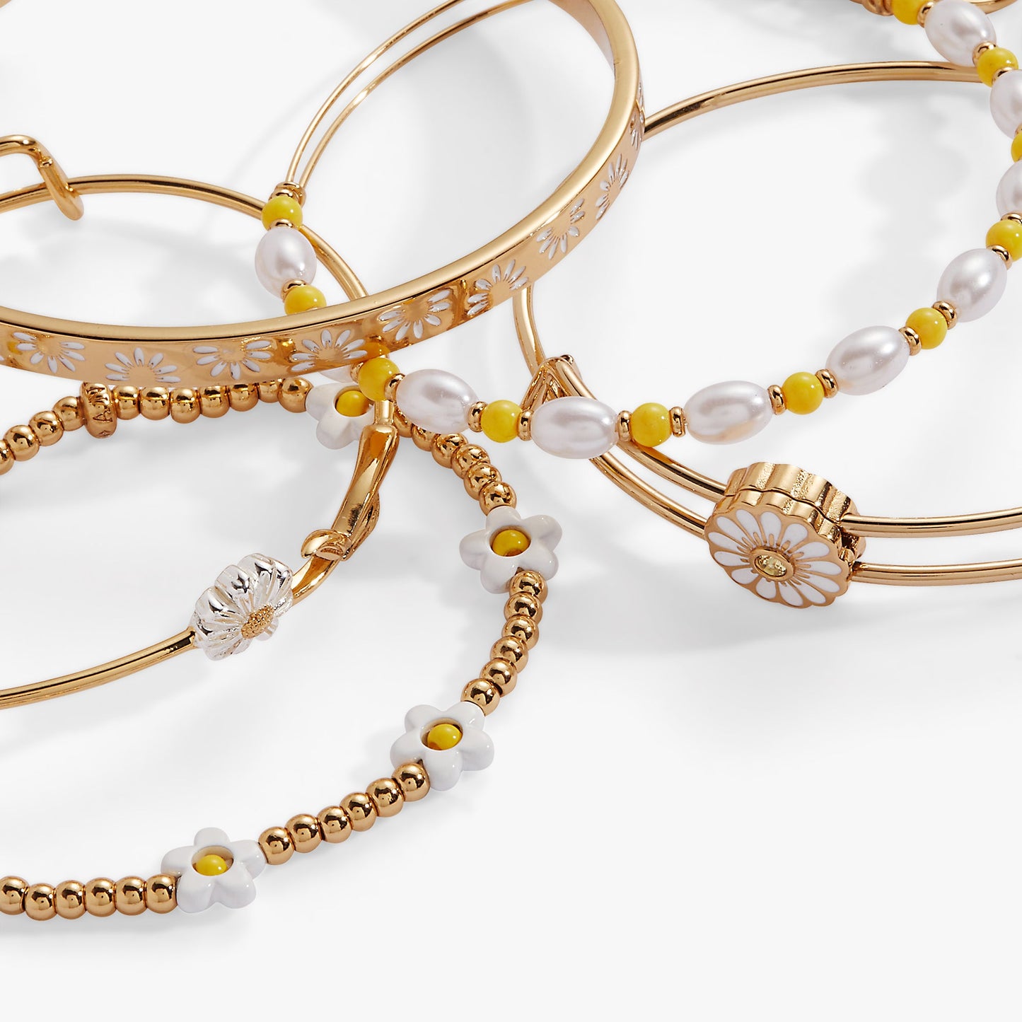 Daisy Flower Beaded Bangle Set of 5