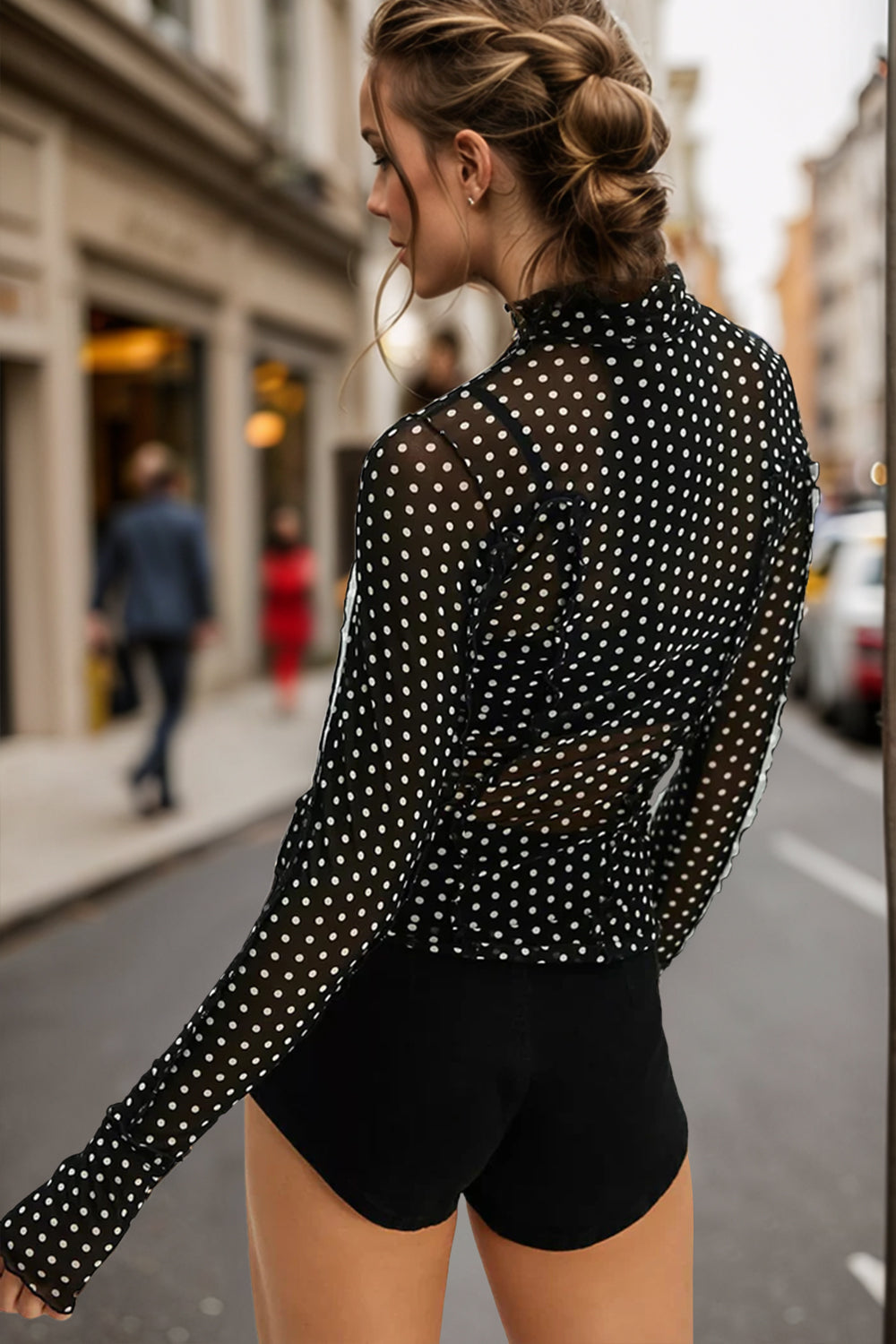 Oh Frill Printed Mock Neck Long Sleeve Top