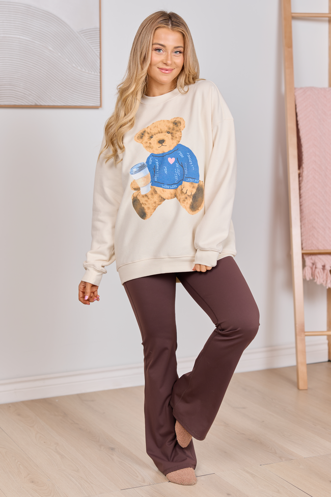 Vintage Teddy Bear Heart Sweater Cream Graphic Sweatshirt