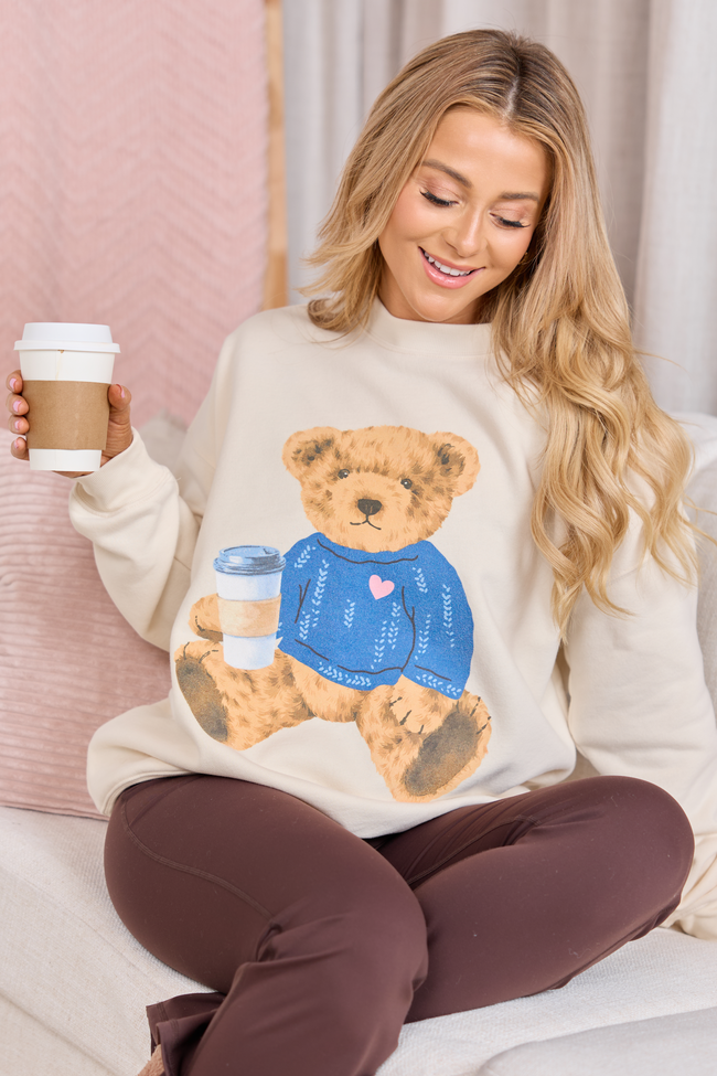 Vintage Teddy Bear Heart Sweater Cream Graphic Sweatshirt