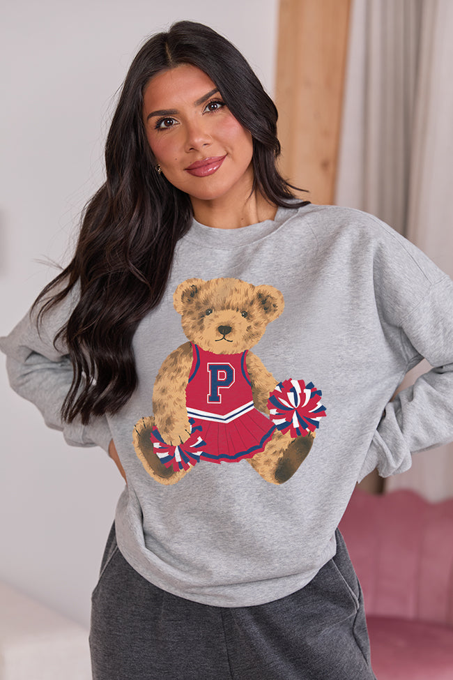 Vintage Blue and Red Cheer Teddy Bear Light Grey Graphic Sweatshirt