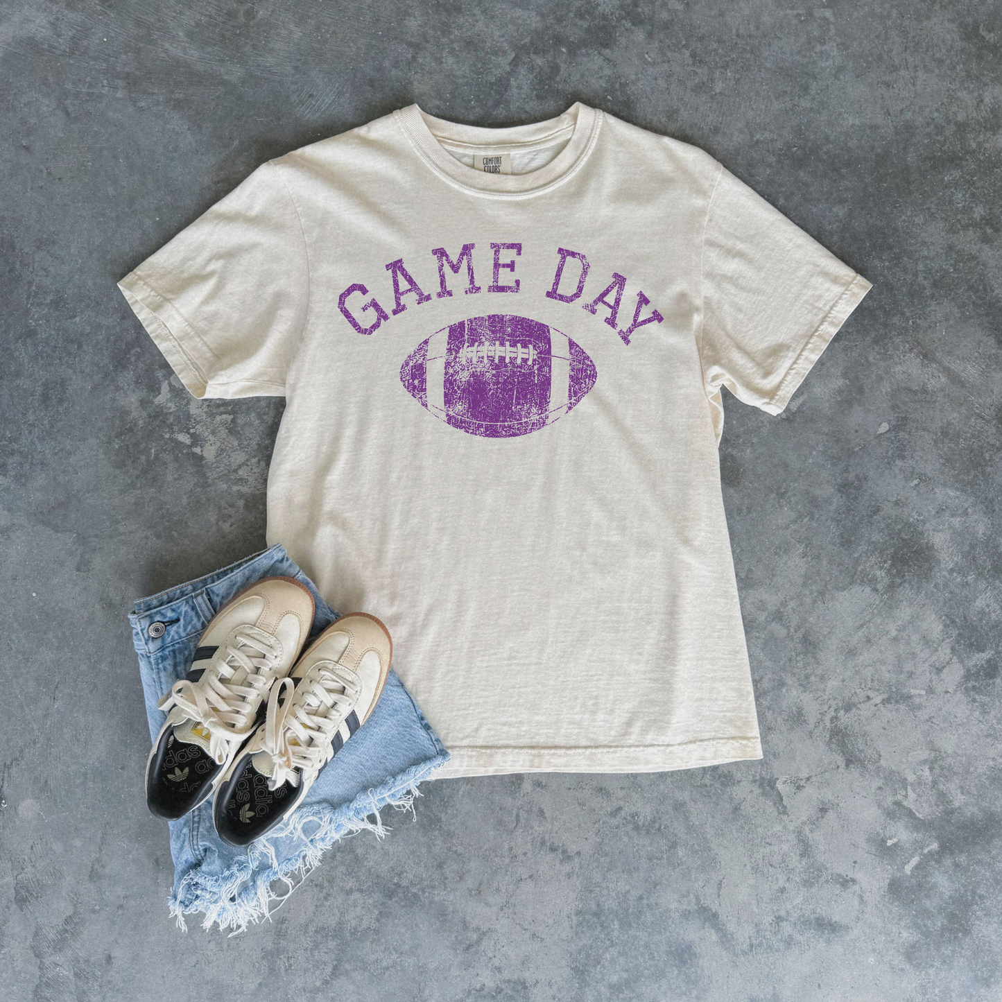 Custom School Color Game Day Distressed Football Graphic Tee