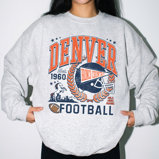 Denver Football Vintage Graphic Crewneck Sweatshirt | Retro Game Day Sweatshirt