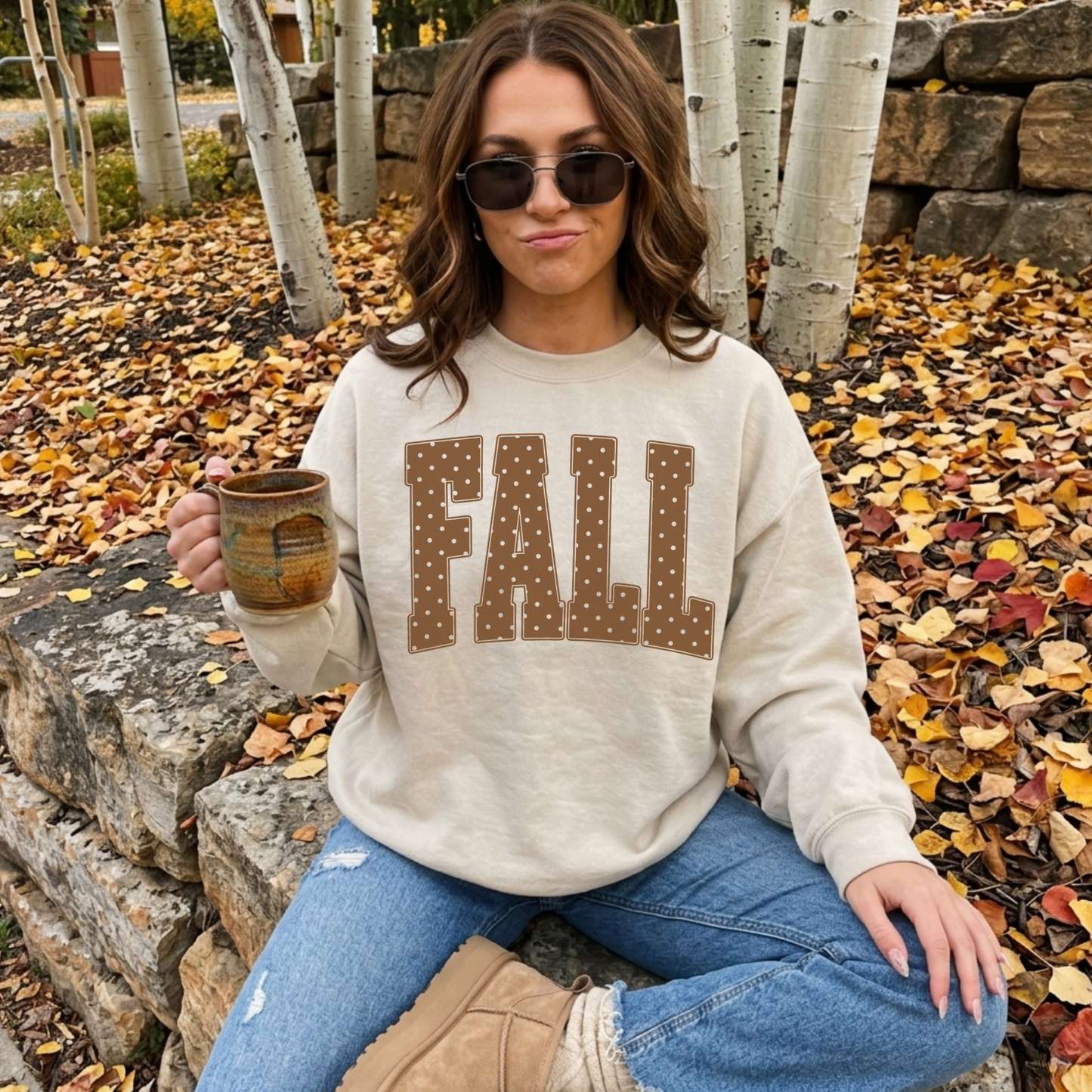 Fall Polka Dot Crewneck Sweatshirt | Cozy Autumn Graphic Sweatshirt