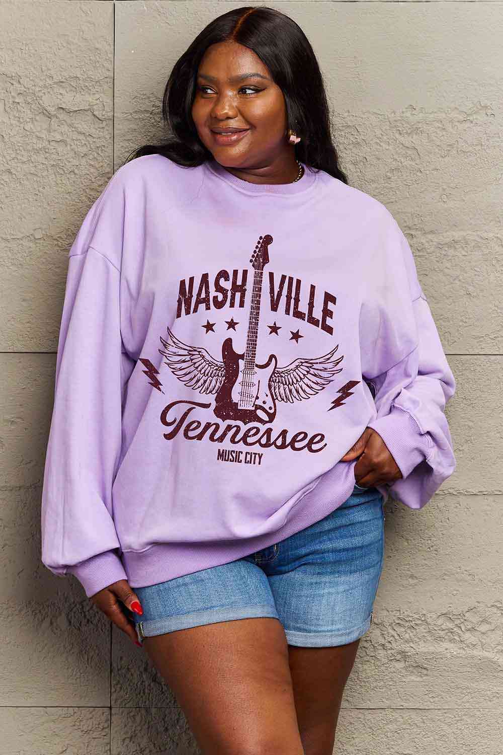 Simply Love Simply Love Full Size NASHVILLE TENNESSEE MUSIC CITY Graphic Sweatshirt