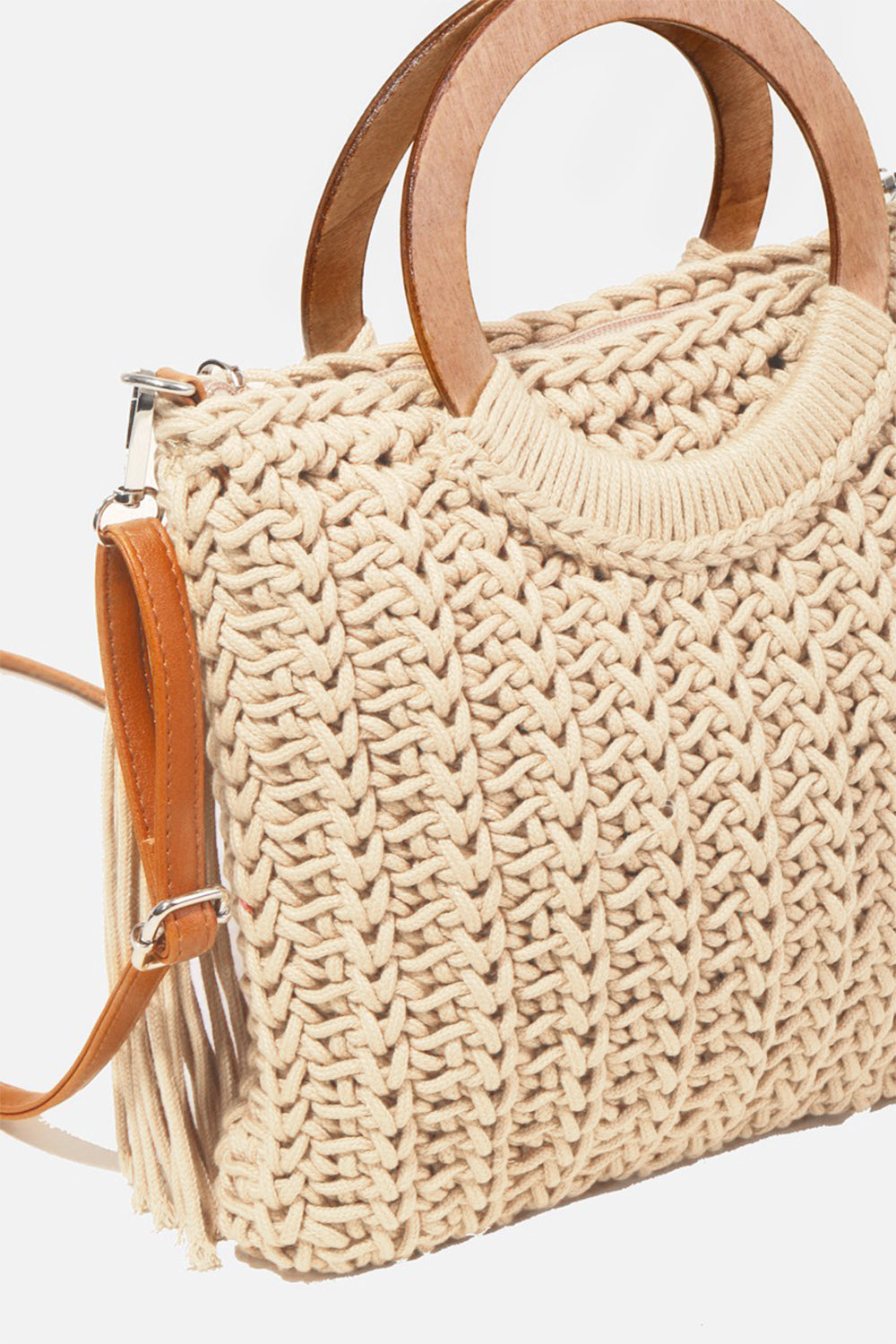 Fame Crochet Knit Convertible Tote Bag with Tassel