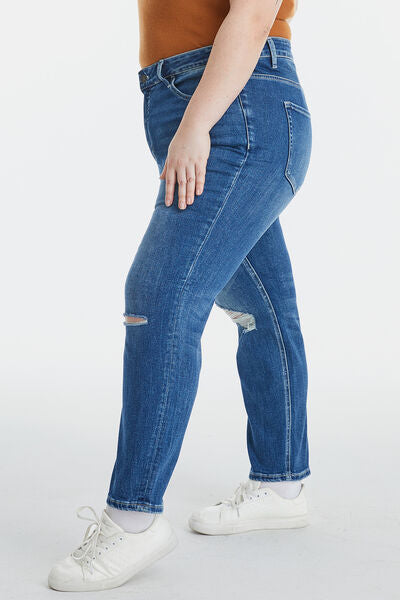 BAYEAS Full Size High Waist Distressed Washed Cropped Mom Jeans