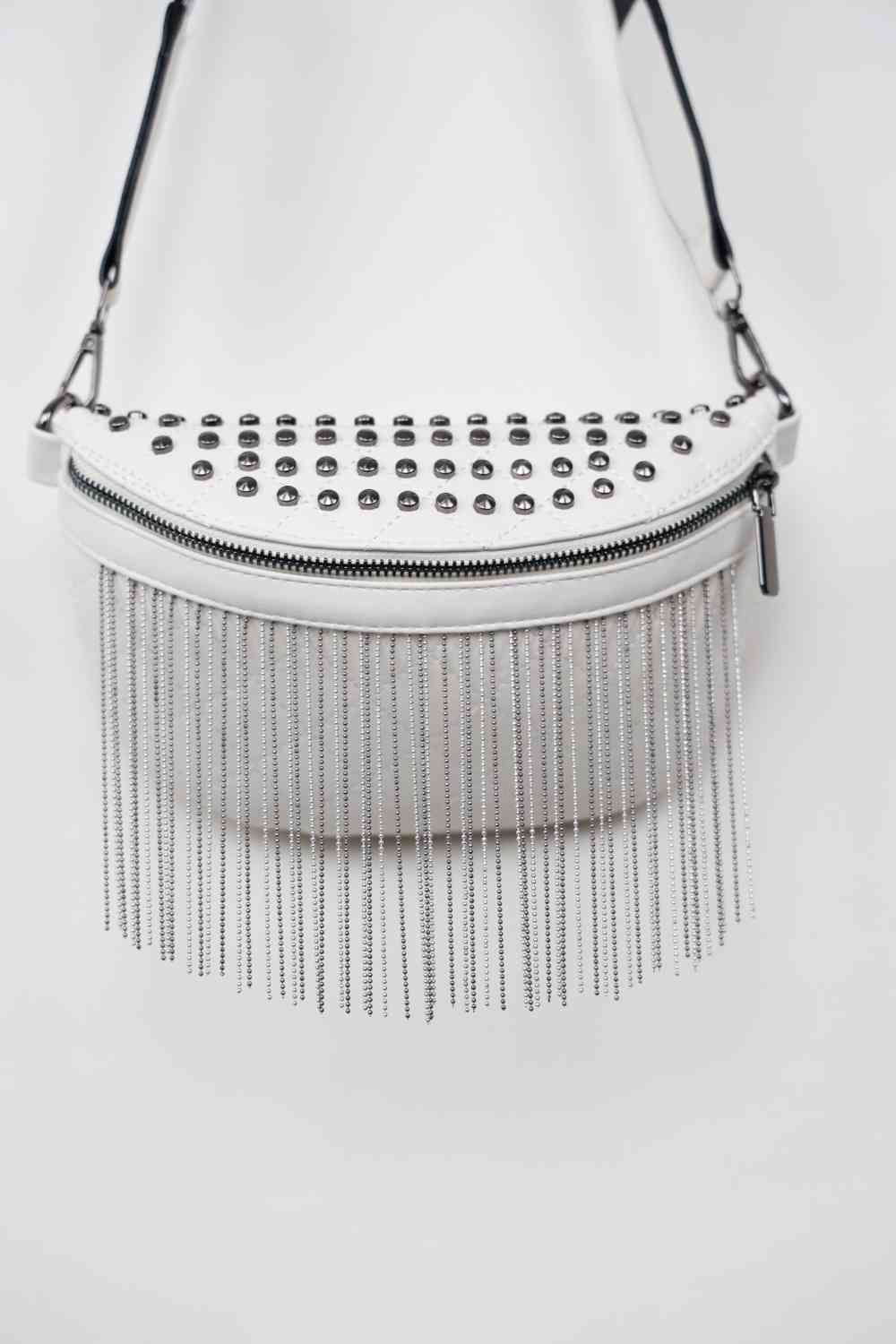 Adored PU Leather Studded Sling Bag with Fringes